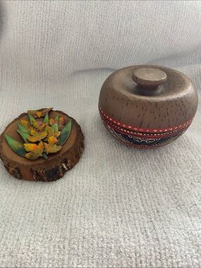Handcrafted Brown Decorative Wooden Trinket Box with Red Accent